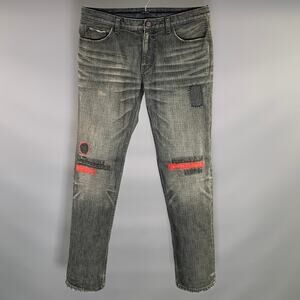 NUMBER (N)INE SS2005 Embroidered Straight Leg Jeans Size 34 Grey